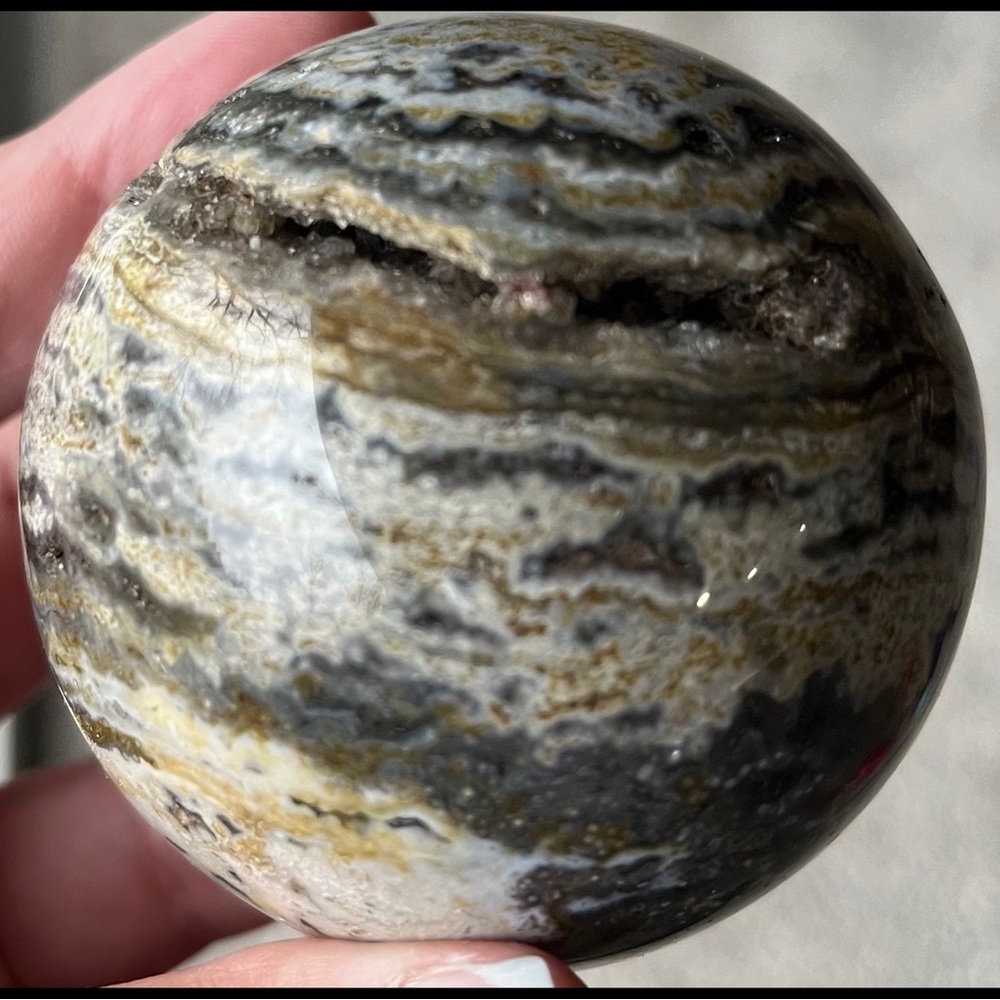 Ocean Jasper Sphere w/ Druzy Pockets - Picture 7 of 10
